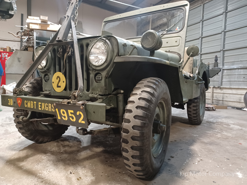 1952 M38 Willys Jeep undergoing mechanical restoration at Kip Motor Company